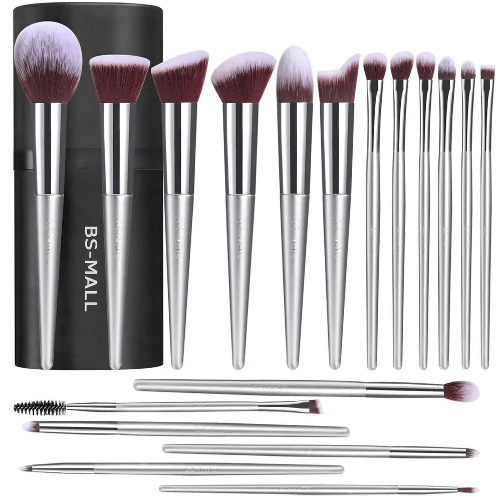 Bs-Mall 18 Pieces Silver Premium Synthetic Makeup Brush Set With Black Case